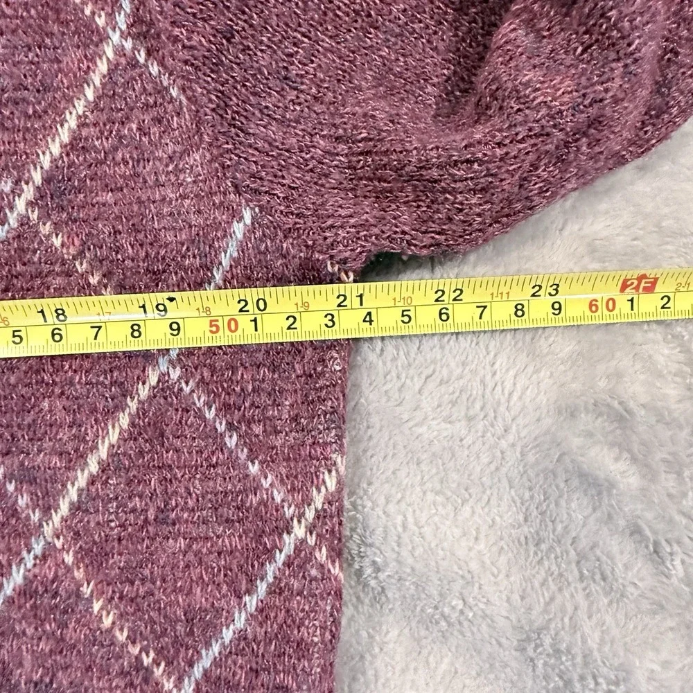 Vintage Pinnacle Mens M Argyle V Neck Sweater Purple Knit Grandpa Core USA Made